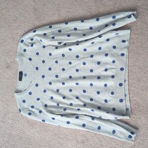 Lord & Taylor Women 100% Cashmere Crewneck Sweater Gray Blue Polka Dot Size XL